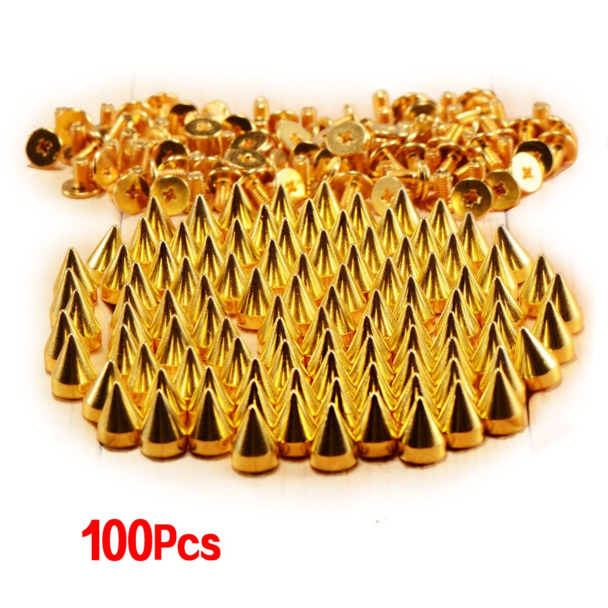 Praktische Szd 9.5Mm 100Pcs Screwback Gold Cone Spikes Studs Leathercraft Diy Punk Spots Bullet