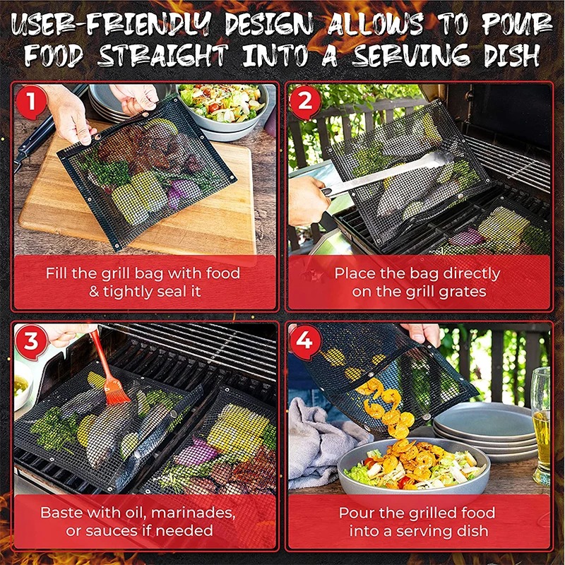 Ptfe-nett grillposer gjenbrukbare non-stick grillposer for kullgassrøykere grillposer for grønnsaksgrill