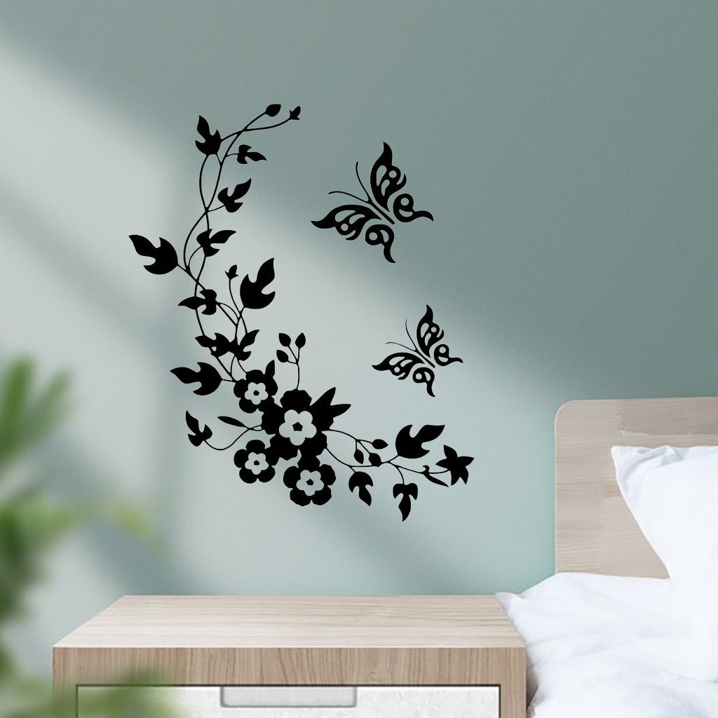 Wallpaper Black Butterfly Flower Wall Stickers Decal Home Decoration Removable home decor DIY 3d butterfly wall stickers#T2