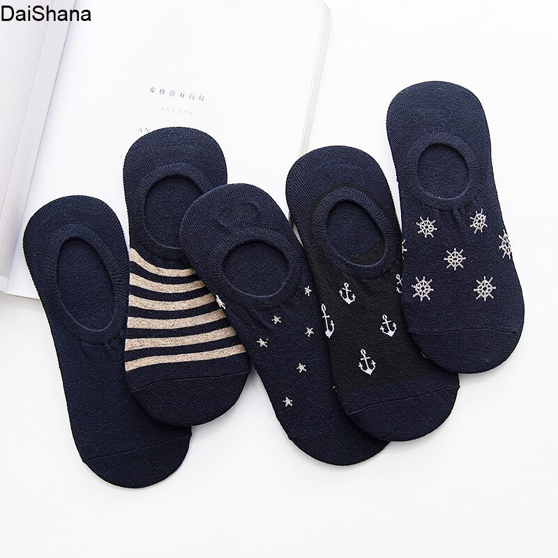 5 Pairs Spring Summer Men Cotton Boat Socks Short Striped Male Ankle Sock Low Cut Shoe Liner Invisible Slippers Nop-Slip Meias