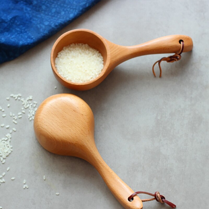 Japanese-style Solid Wood Scoop Short Handle Rice Scoop Kitchen Water Scoop Wooden Spoon Bath Sauna Wooden Bucket Spoon