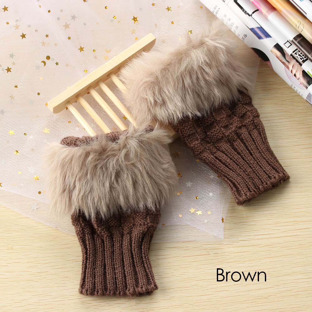 1 paar Wolle Mischung Faux Kaninchen Pelz Frauen Finger Handschuhe Gestrickte Häkeln Winter Dicke Handschuhe Warme Handschuhe Weibliche: Braun
