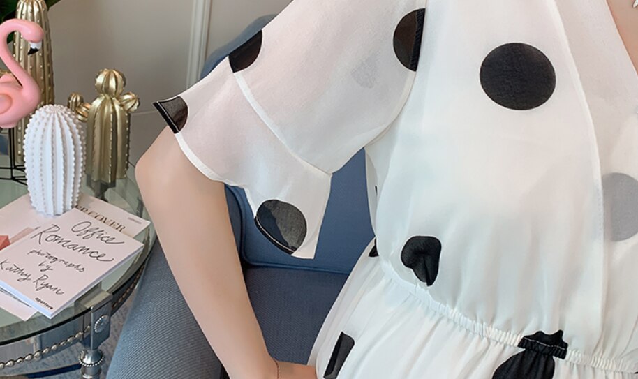 Gravid sommer ammekjole med glidelås med binder kortermet o-hals postpartum kvinner ammekjole prikkete