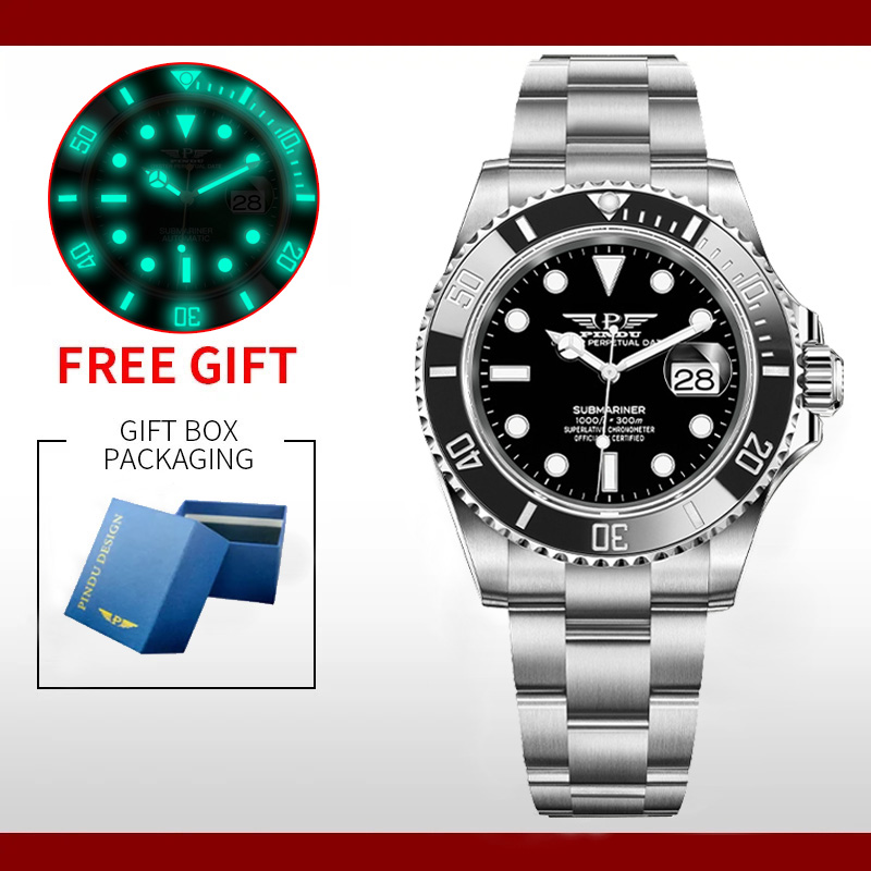 Reloj Hombre PINDU Water Ghost Reloj de pulsera mecánico para Hombre 40MM Reloj automático de cerámica de lujo para Hombre Relojes Masculino: Plata