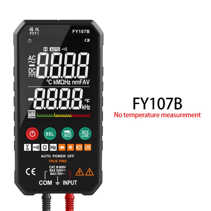 Generation 6000 tæller digitalt multimeter tur rms ac dc ncv transistor kondensator temperatur spænding smart meter: Fy107b