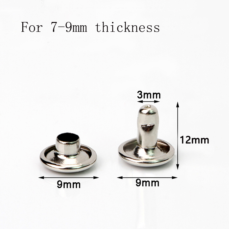 Leather Rivets Kit 100 Sets Double Cap Brass Rivets Studs: silver 9x12mm