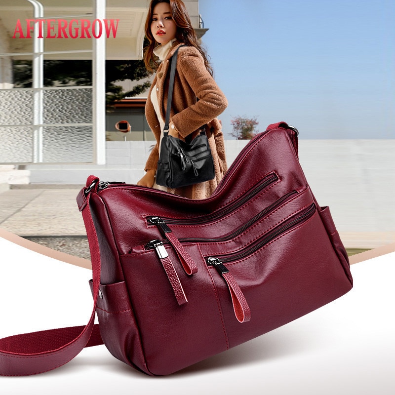 Multi-Pocket Vrouwelijke Schoudertassen Goede Leer Vrouwen Crossbody Messenger Bag Dagelijks Draagbare Dames Handtas