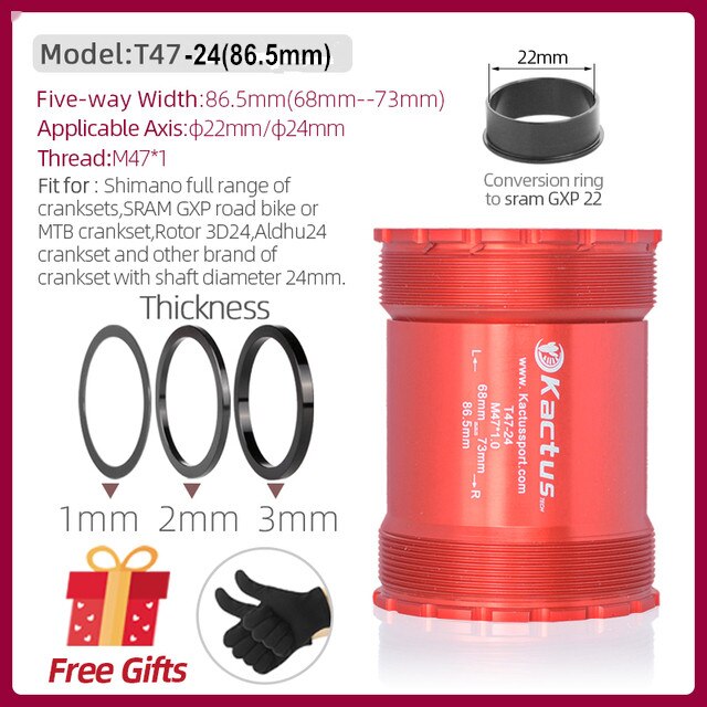 Kcactus – chariot de support de pédalier fileté T47-24/22mm, adaptateur, mouvement Central pour SRAM GXP/ Shimano /Terk Emonda SL5: T47-24(86.5mm)  Red