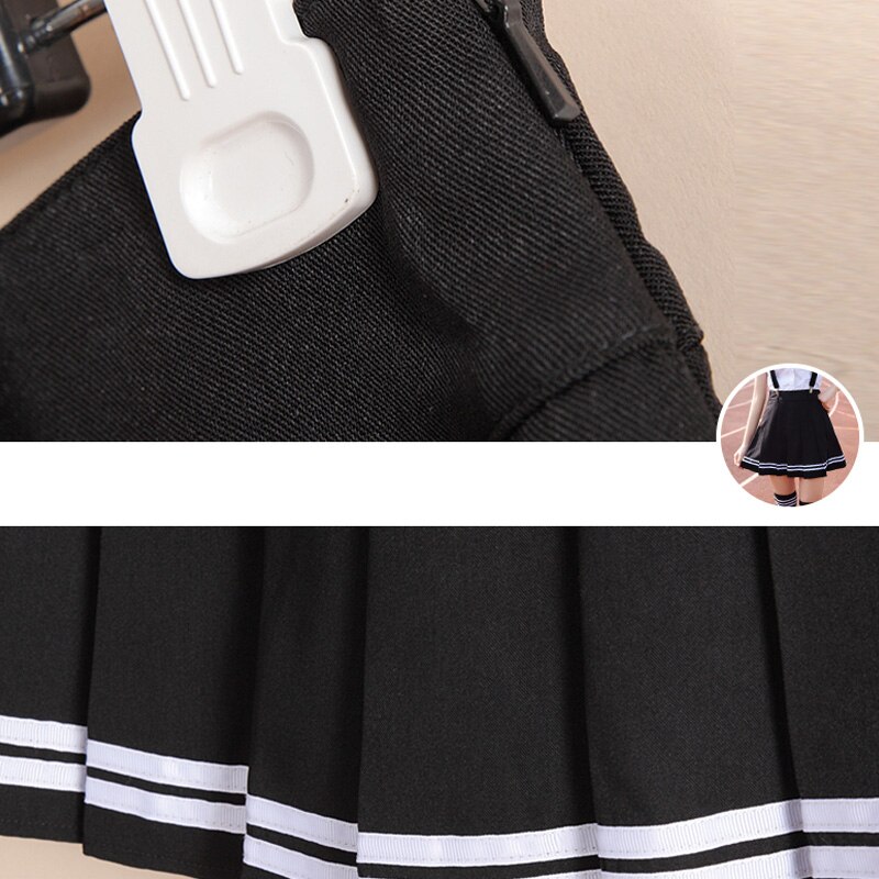 Brand LEHNO Girls Skirt Black School Uniform Students Blue Skirt A-line Sweet Strap Skirt Short Skirt