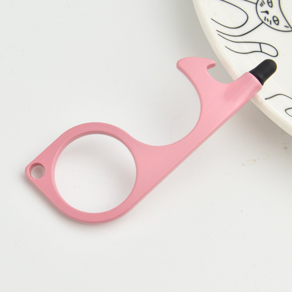 No Touch Brass Door Opener Portable Elevator Handle Key Copper Metal Keychain With Stylus Phone Touch Screens Contactless Tool: B Pink