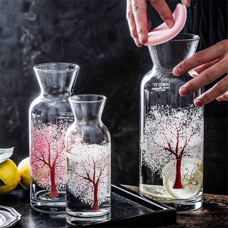 Taza de agua de flor de cerezo que cambia de Color de vidrio nórdico, botella de jugo de leche creativa resistente al calor, taza de té transparente, artículos para beber