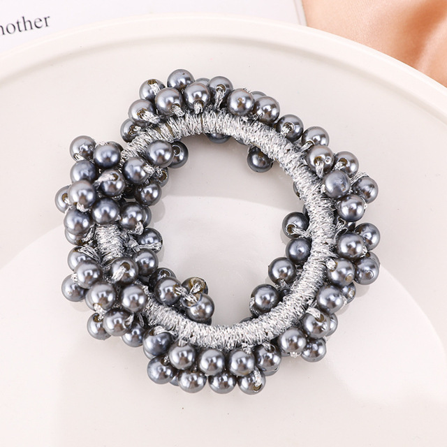 11 colores mujer perla lazos para el cabello cuentas niñas Scrunchies bandas de goma coleteros accesorios para el cabello banda elástica para el cabello: Bañado en rodio de imitación