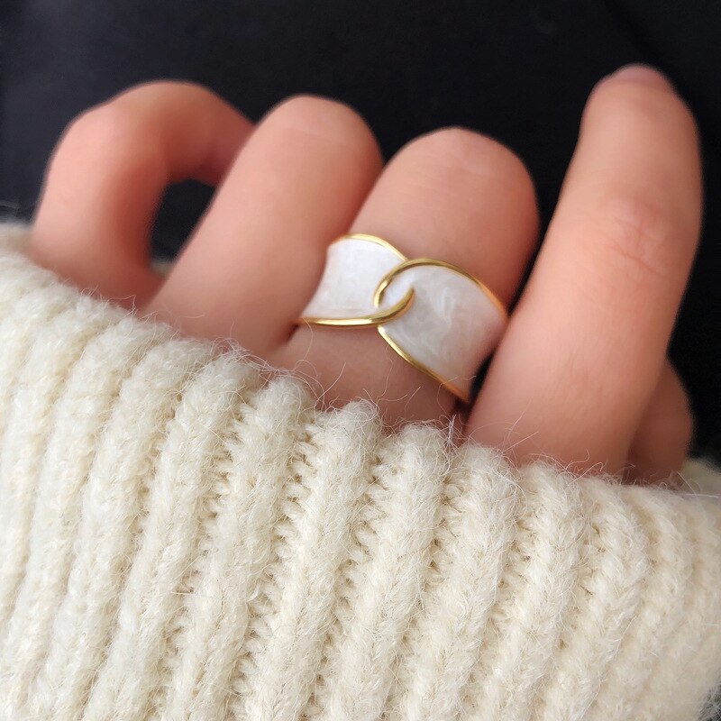 Anello regolabile aperto a croce con smalto bianco a faccia larga europea per donna Ins anello da dito geometrico di dimensioni libere gioielli da sposa per feste