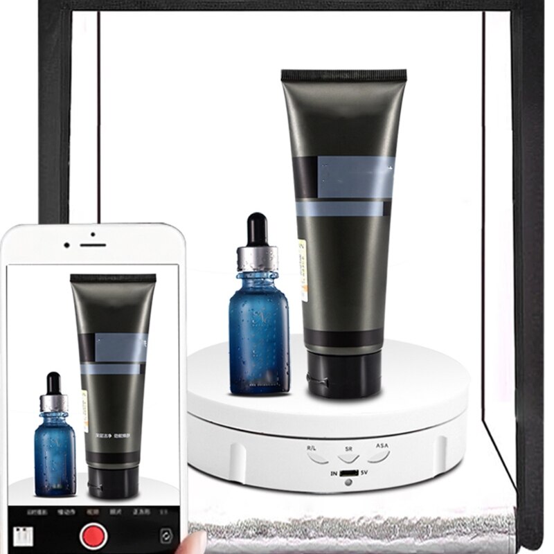 3 Speeds 14.6cm Intelligent Electric Rotating Display Stand Mirror Turntable Jewelry Holder Battery/USB Power