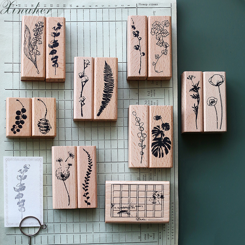 1-2pcs/set Vintage Plants Leaf decoration stamp wooden rubber stamps for scrapbooking stationery DIY craft standard stamp