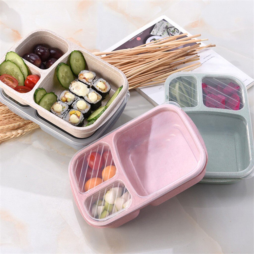 Fiambrera Bento de paja de trigo para Picnic, 3 compartimentos, almacenamiento de comida, contenedor de comida, preparación de comida, vajilla de cocina, caja de comida portátil