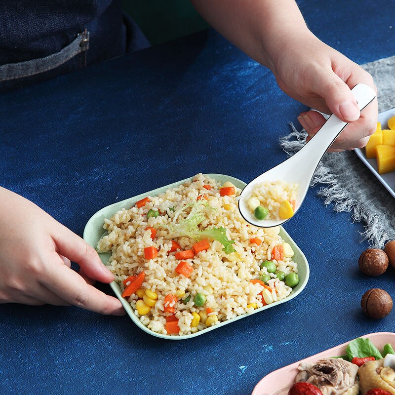 4pcs Square Dish Dinner Plates Anti Wheat Straw Plate Dishes Healthy Tableware Household Snack Spit Bone Trash Fruit Dish