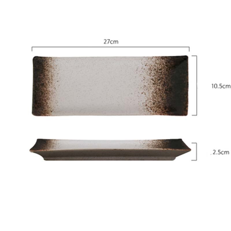 FANCITY Japanese-style rectangular ceramic plate cuisine sushi plate Flat fish plate Saury long plate dish: 7