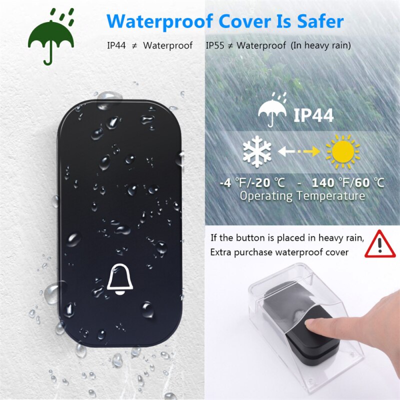 Doorbell Self Powered Waterproof Wireless DoorBell Door Bell Night Light No Battery EU Plug Smart Home 1 2 Button 1 2 Receiver