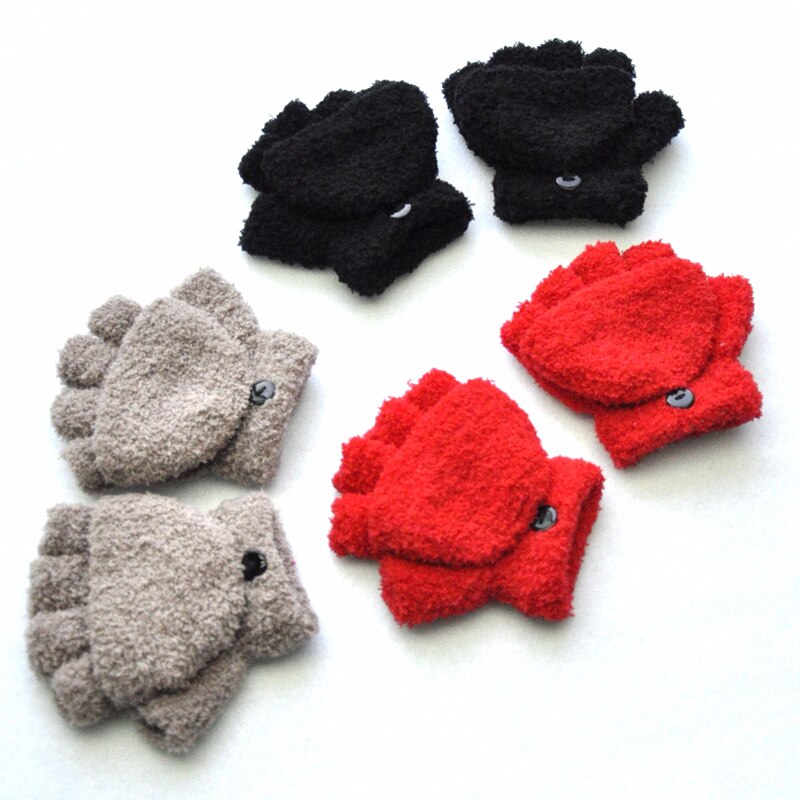 Guantes para niños de la escuela primaria de Cachemira medio dedo Flip Cover Mittens invierno Thicken Warm guantes para niños niñas 5-11Y