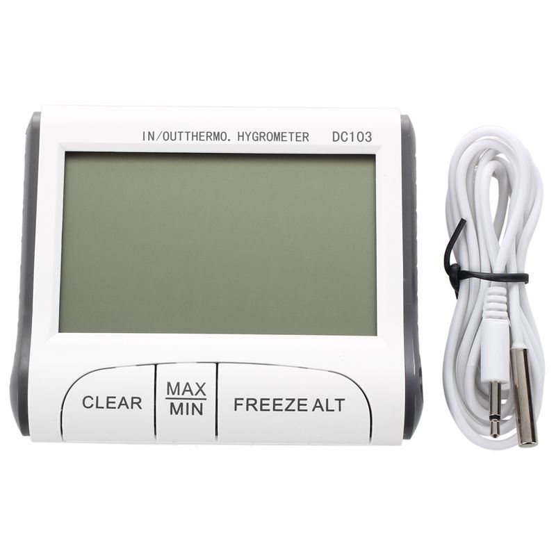 LCD Digital Thermometer Hygrometer Moisture Meter And Wired Temperature With External Sensor White