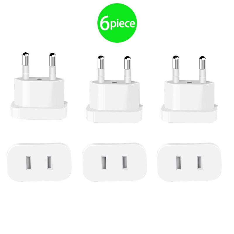 【Upgraded】US To EU Plug CN To Europe Travel Wall AC Power Charger Outlet Adapter Converter 2 Round Socket Input Pin: 6 piece White