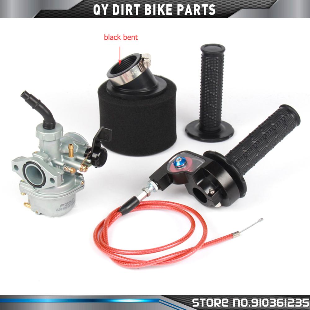 Carburateur PZ22 de 22mm avec filtre à Air, poignée d&#39;accélérateur visible pour 110cc 125cc SSR Lifan CRF50 Pit Bike moto ATV: black bent
