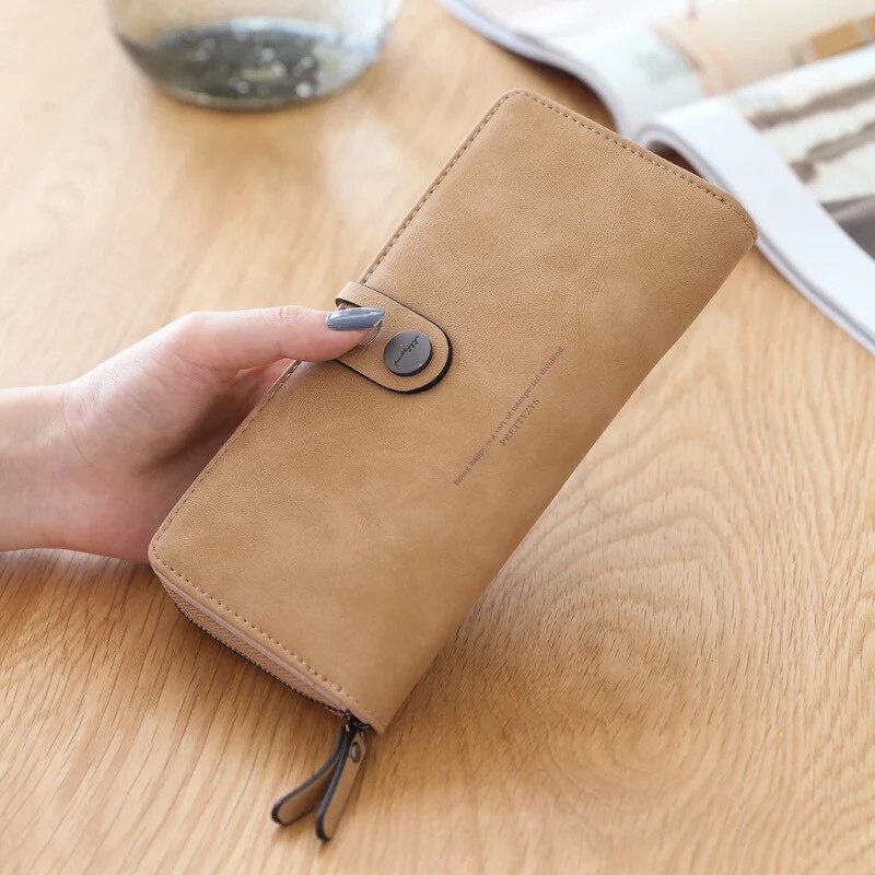 Women PU Leather Wallets Female Long Purses Card Holders 5.5 inch Phone Purse Big Capacity Strap Clutch: Brown Long