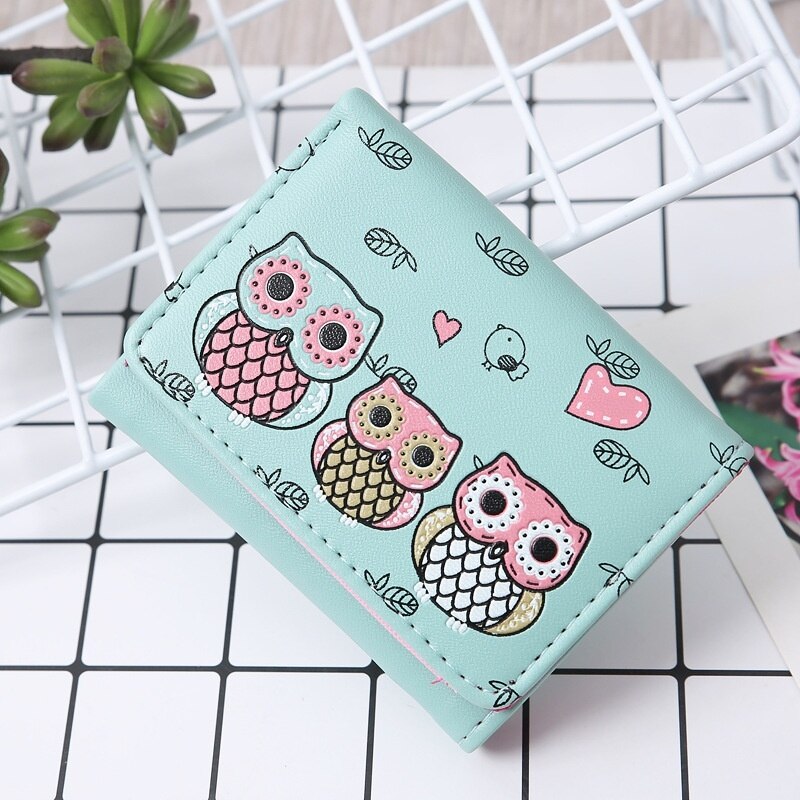 Women Cute Mini Wallet Owl Pattern Coin Purse Students PU Leather Card Bag womens wallets and purses