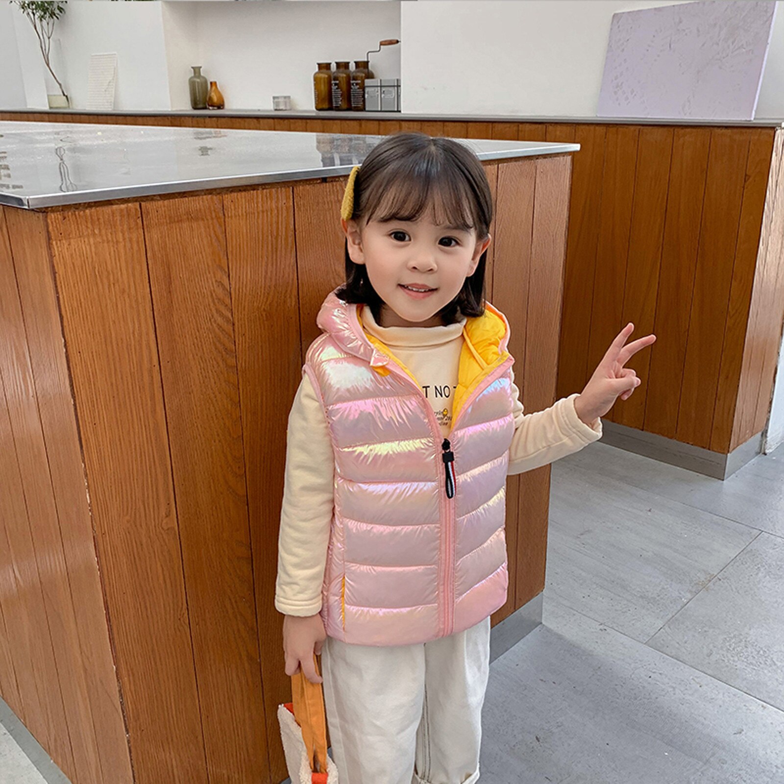 Crianças dos miúdos do bebê meninos meninas colete inverno quente casaco colorido manter quente sem mangas jaqueta com capuz para a menina casaco roupas dos miúdos