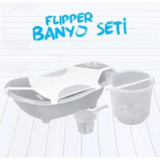 Flipper Baby Bath Tub Set-4'lü Bathtub Set: Gray