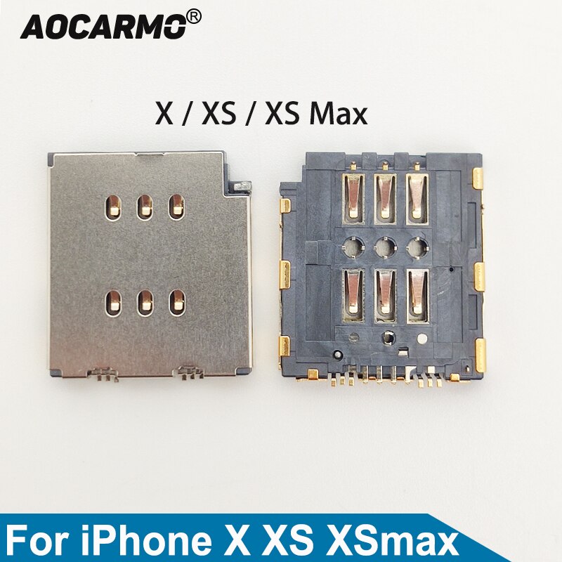 Aocarmo suporte de bandeja para iphone x/xs/xs max, leitor de cartão sim duplo, conector e soquete, peças para reparo