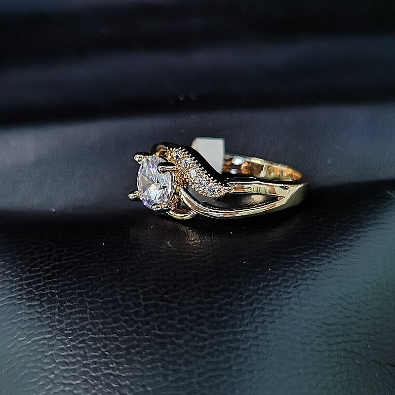 Champagner Gold Kristall Klassische Hochzeit Ringe Für Frauen Luxus Elegante Weiß Zirkon Engagement Ringe Schmuck Party