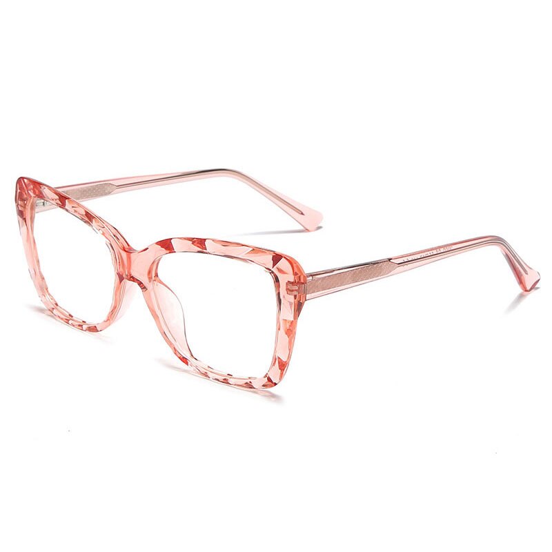 So&ei ins populaire multi-cut kristal  tr90 kattenoog damesbril montuur vintage veerscharnier heldere anti-blauwstraal lenzen bril: Roze