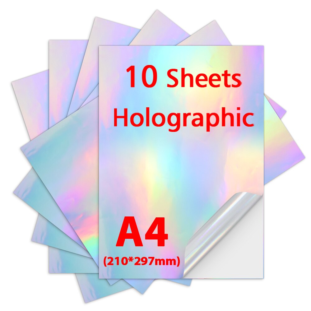 10 Sheets Printable Vinyl Sticker Papier Glossy Lijm Kopieerpapier 216*279Mm Vinyl Papier Voor Inkjet Printer diy Ambachten: A4-Holographic