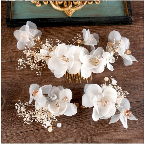 witte onsterfelijke crêpe bloem comb barrette sets bruid hoofddeksels bruids haaraccessoires