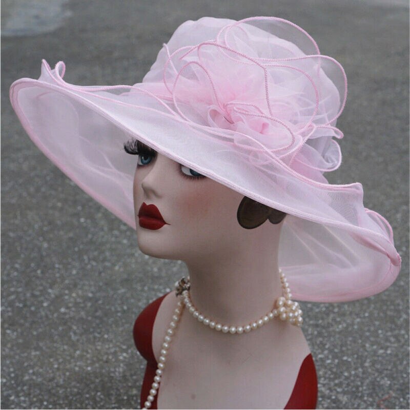 Zomer Vrouwen Mesh Zonnehoed Organza Floppy Wide Brim Kentucky Derby Elegante Brede Zonnehoed Beach Wear Voor Lady wummer