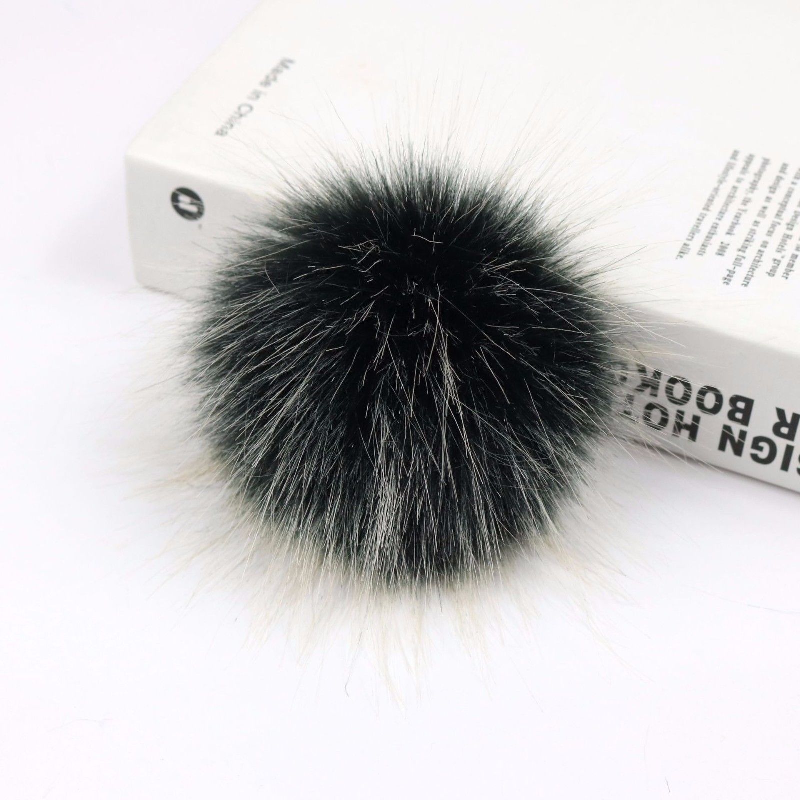 DIY Women Faux Raccoon Fur Pom Poms Ball for Knitting Beanie Hats Accessories Soft Hat Decoration with Buckle Hairball: Black With Rope