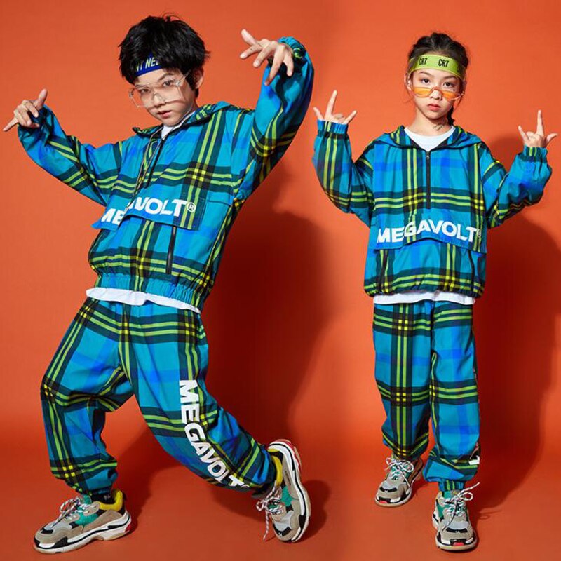 Ropa de Hip Hop de Festival para Niños, camisa de gran tamaño, ropa de calle a cuadros, pantalones para niñas, traje de baile de Jazz, conjunto de ropa