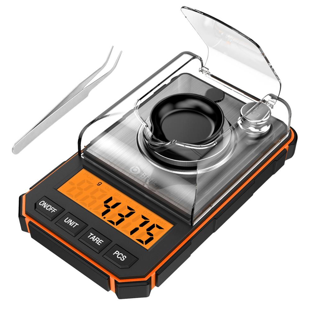 0.001g Digital Scale Portable Mini Scale Precise Graduation Pocket Scale Milligram 50g Calibration Weights Tweezer: Orange