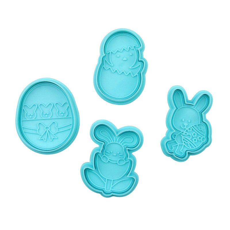 4Pcs DIY Happy Easter Bunny Egg Plastic Baking Mold Kitchen Biscuit Cookie Cutter Pastry Plunger 3D Fondant Cake Decorating Tool