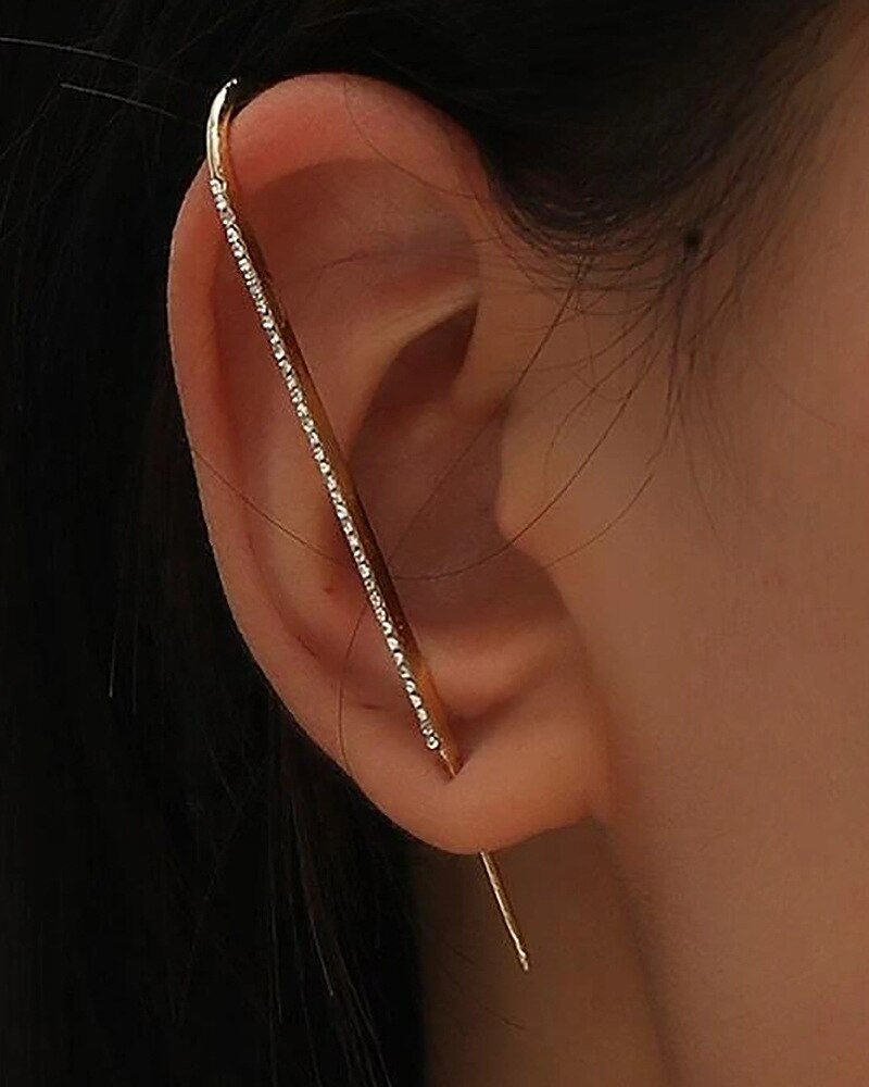 Zircon Piercing Earrings For Women Ear Needle Wrap Crawler Hook Earrings Pearl Cuff Stud Copper Inlaid Earrings 1Pc: 14