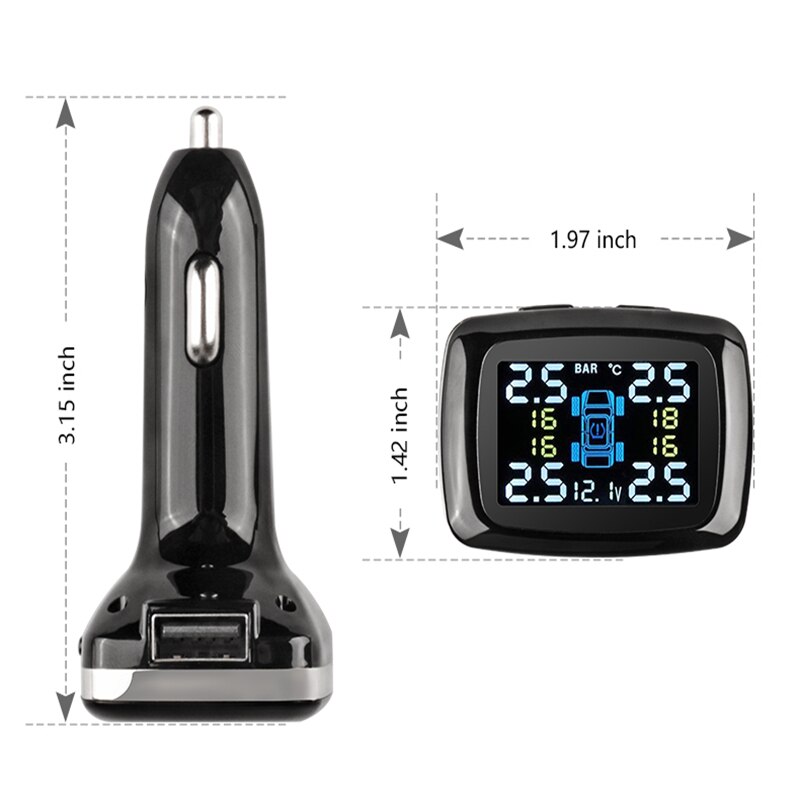 Car TPMS Tire Pressure Monitoring System Sensor USB Port Car Safety Alarm Cigarette Lighter Digital System Tire Pressure System