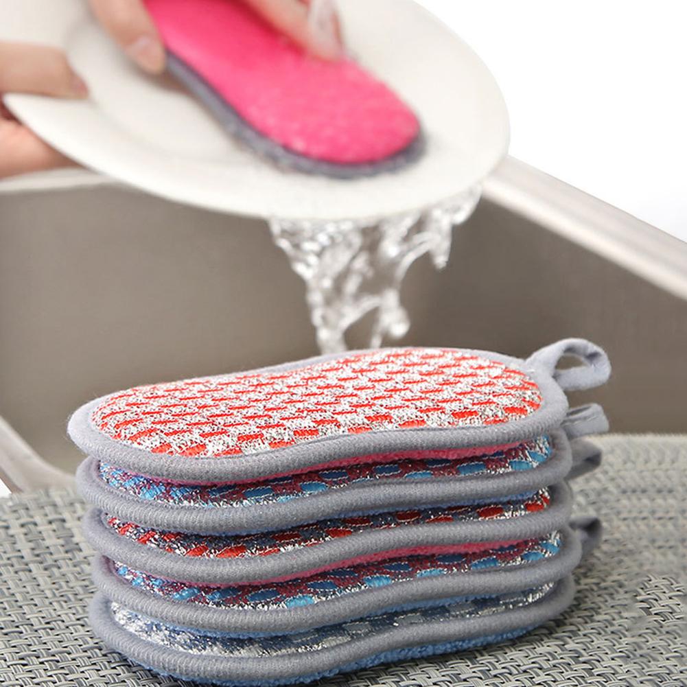 5Pcs Household Kitchen Cleaning Pad Dish Washing Cloth Sponge Scourer Brush 2 sided magic scrubbing bowl cloth kitchen cleaning