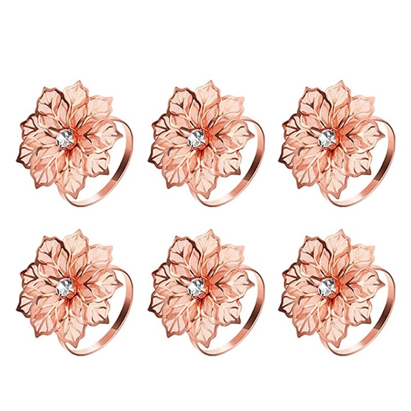 6 stykker legering serviettringer med hule blomster serviettholder utsmykning utsøkt servietter ringetone sett rhinestone thanksgivi