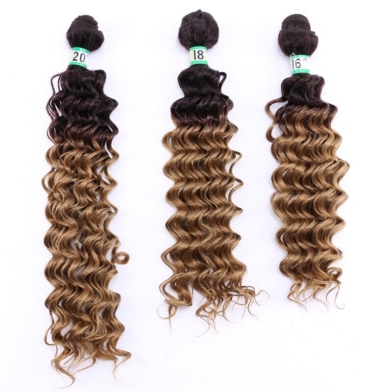 Tissages synthétiques Deep Wave bouclés-ANGIE | Mèches ombré deux tons à longueur mixte pour femmes de 16 18 20 pouces