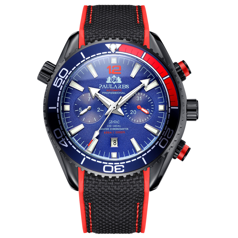 PAULAREIS P, reloj mecánico automático de lujo para hombre, correa de goma, resistente al agua, fecha luminosa, relojes de para hombre: Verde