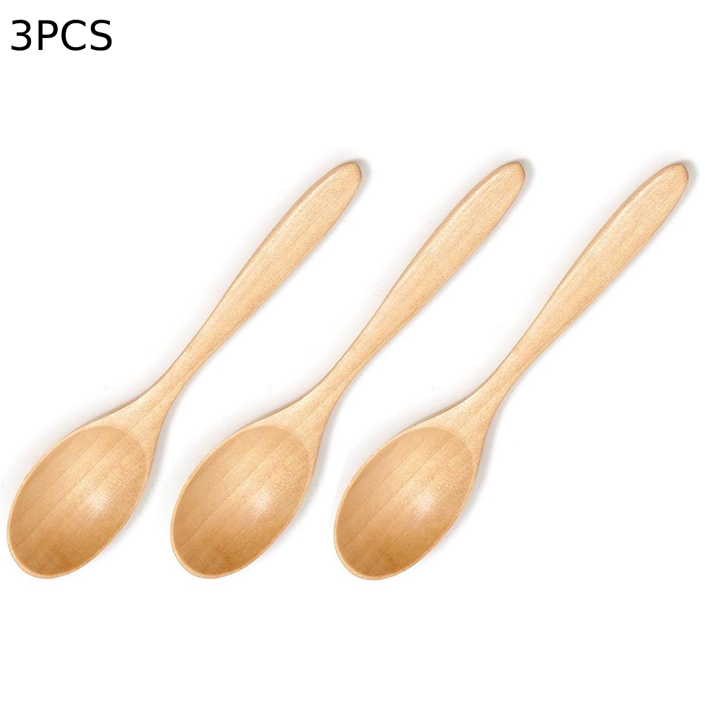 1/3PCS Household Japanese Wooden Spoon Natural Soup Spoons Bamboo Wood Spoon for Eating, Handmade Condiments Mixing Serving: SKY BLUE