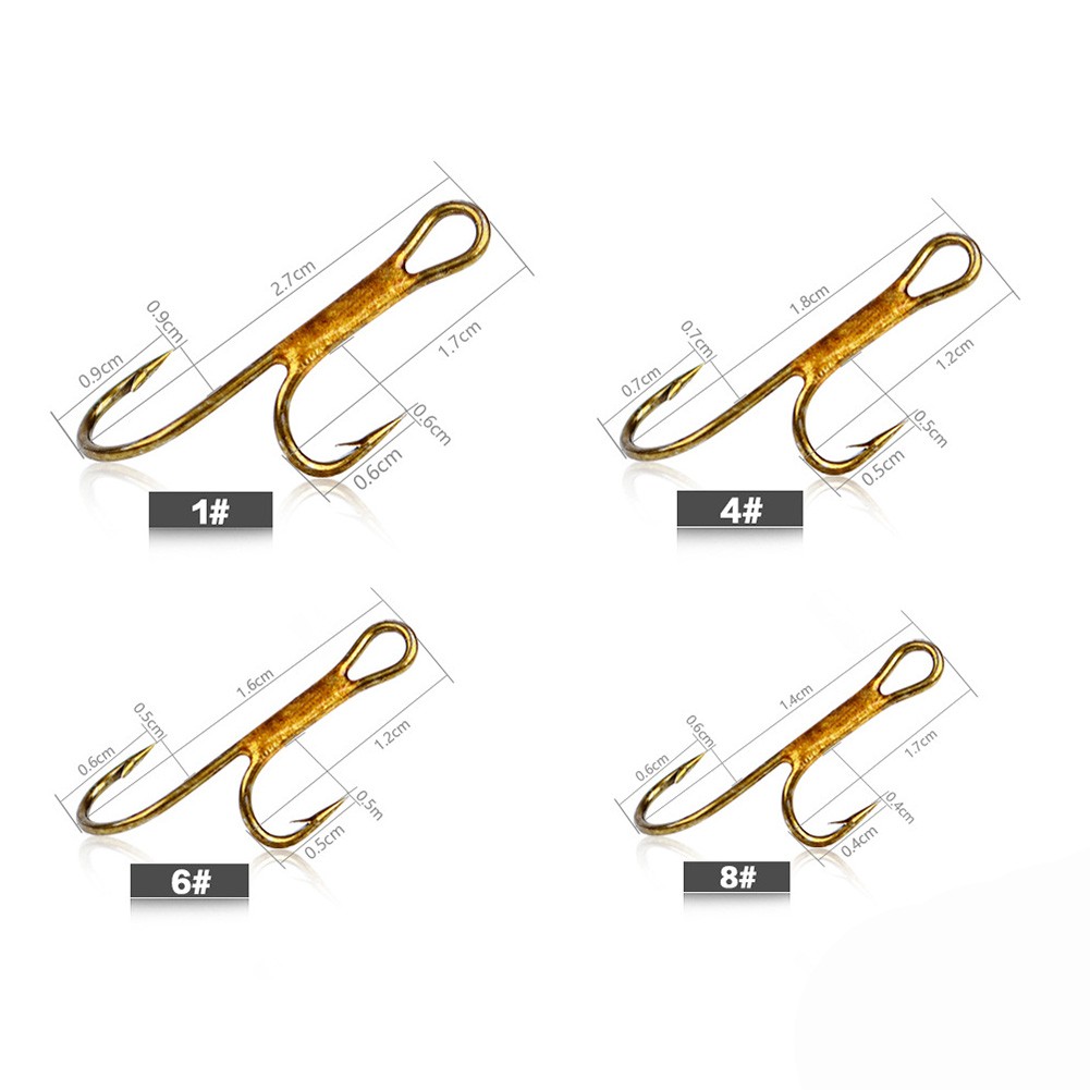 Anzuelos dobles de pesca dorados con púas, 20 unids/lote, señuelo de gusano de acero de alto carbono, anzuelo doble, Ryder Pike, cebo muerto, Predator Salmon