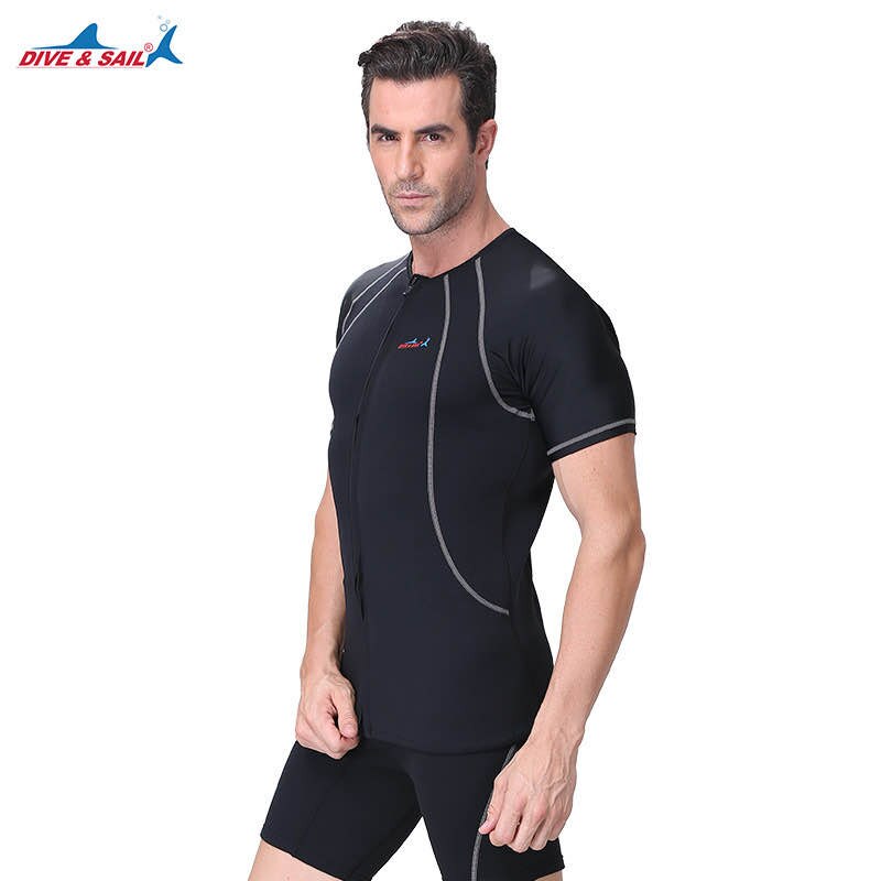 Traje de neopreno + Lycra para hombres y mujeres, chaqueta de manga corta de retales, para mantener el calor, Tops de buceo, bañador con cremallera frontal, 1,5 MM, SCR: Men / XXL